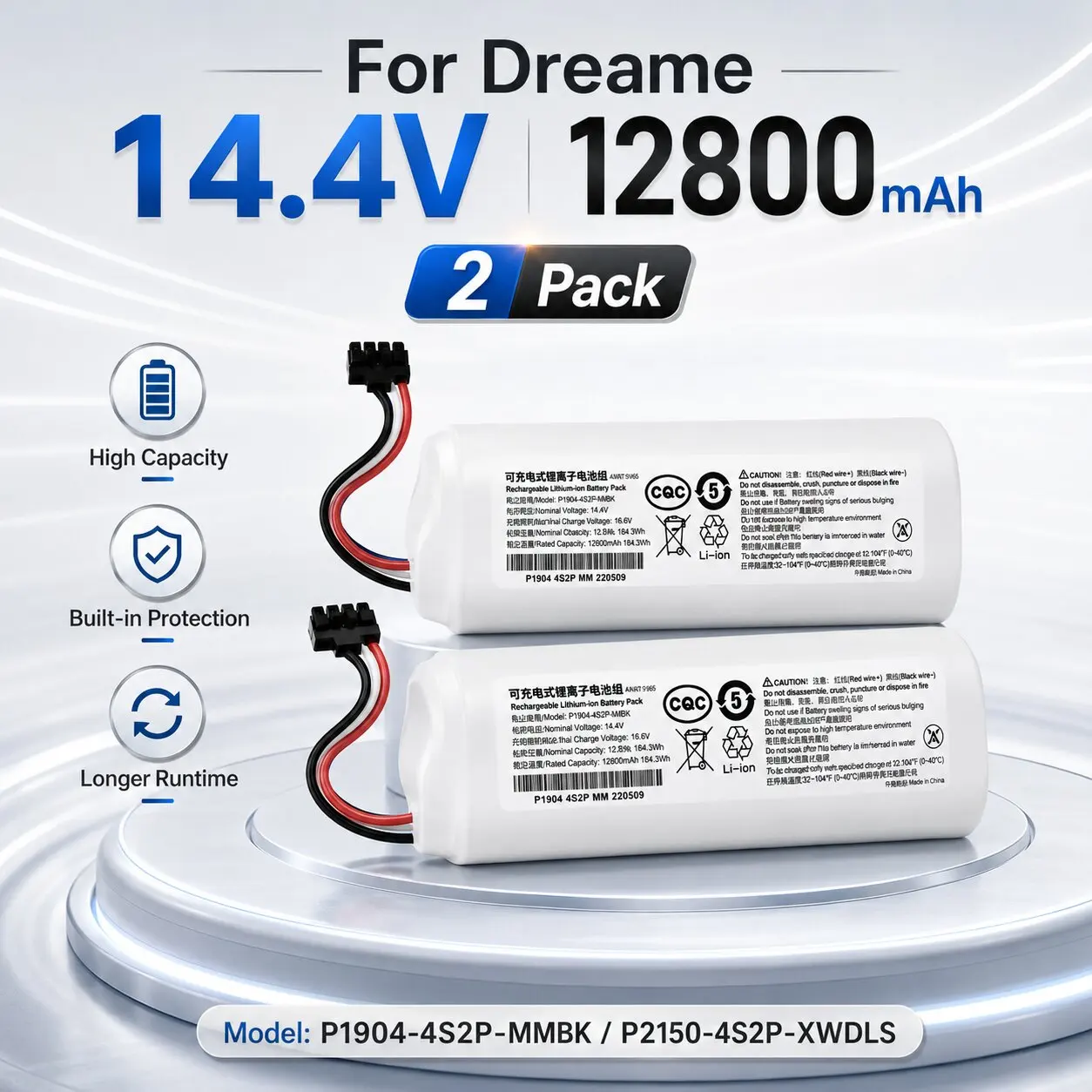 EU-Lager 14,4V 12800mAh Li-Ion Ersatzakku für Dreame D9 D9 Pro D9 MAX F9 D10 Plus D10s L10 L10s Ultra Saugroboter Ersatzteile Schnelle Lokale Lieferung