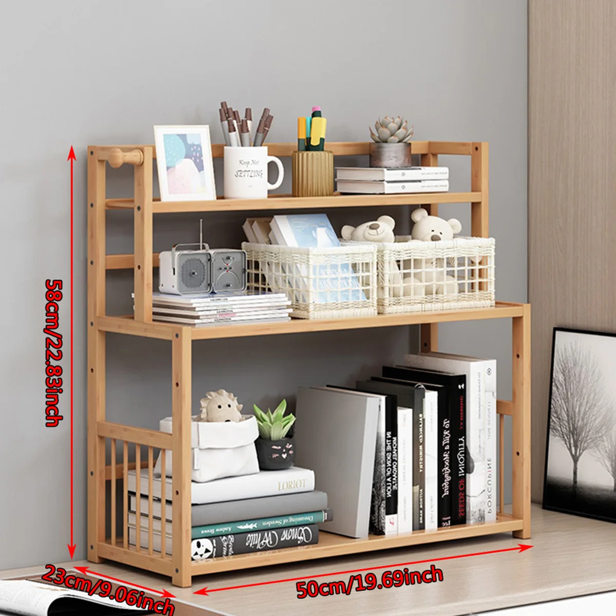 

3 Tier Decorative Tabletop Wood Plant Stand Display Shelf Storage Rack Cabinet For Home Office Tidy Storage Organizer