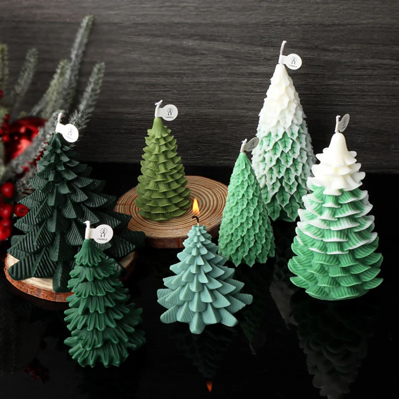 Stacked Leaves Santa Tree Resin Mould Bubble Stripe Plant Candle Soap Silicone Mold Pine Cones Christmas Gifts Party Cake Decor