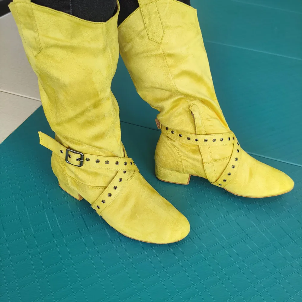 DIY Latin Dance Boot Women Soft Latin Salsa Ballroom Party Dancing Shoes Sport Latin Dance Boots Shoes Heeled Yellow Dance Boots