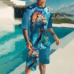 New Street Vintage Men's Suit Oversized Men's Loose Top Summer Casual Breathable Refreshing Suit Printed 3D Ferocious Tiger