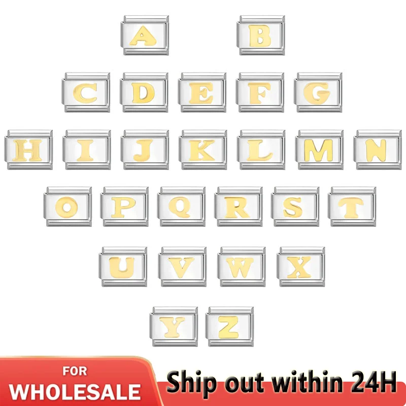 

DIY Vintage Jewelry Accessories Gold 26 Letters A-Z Italian Links Charm Fit 9mm Titanium Steel Bracelet Jewelry DIY Making