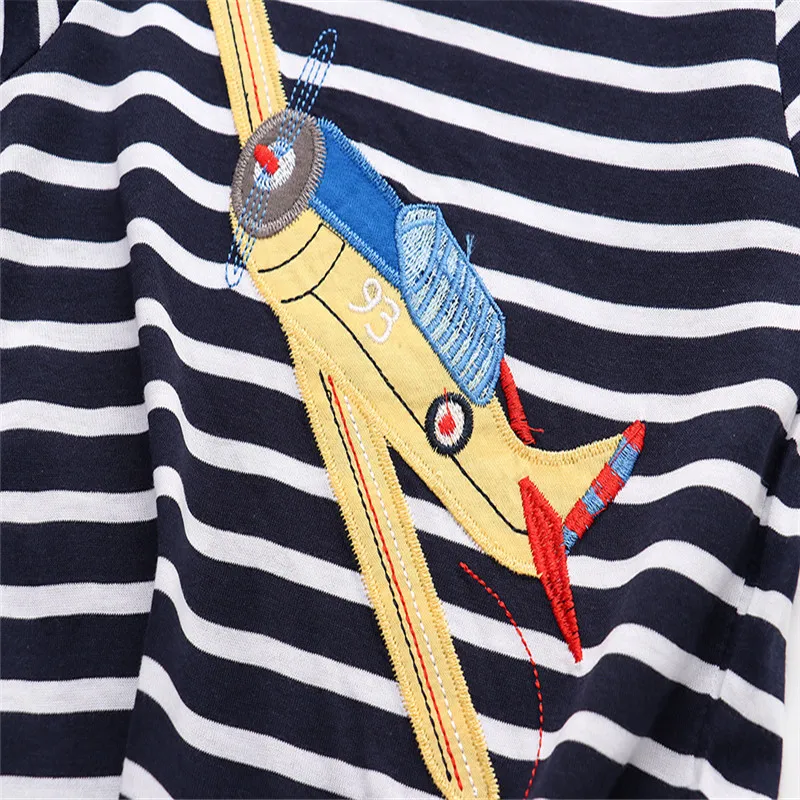 Jumping Meters 2-7T Boys Aircraft Embroidery Striped Kids T Shirts Summer Children\'s Clothing Fashion Baby Tees Tops