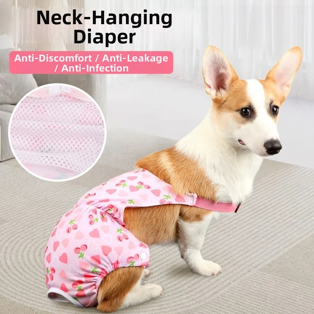 Adjustable Pet Physiological Pants Breathable Cartoon Print Pet Sanitary Pants Washable Comfortable Dog Diaper Abdominal Wounds