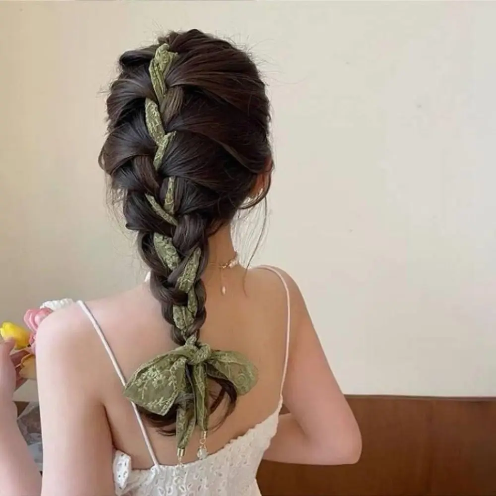 Flor laço fita lenço de cabelo transparente estilo coreano tranças bandana vestir decoração lenço longo pescoço cachecóis