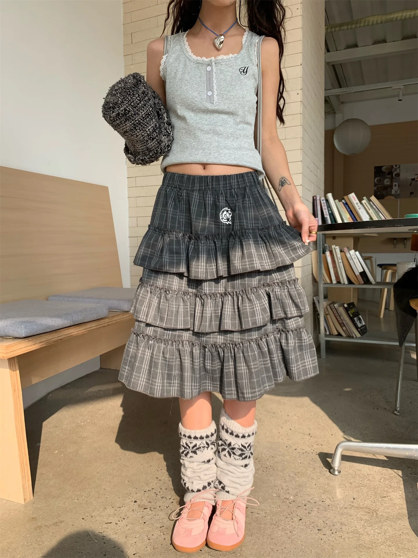 

Slimming High Waist Plaid Pleated Skirt Women's Faion Spring 2026 Puffy Skirts Vintage American Retro Sle