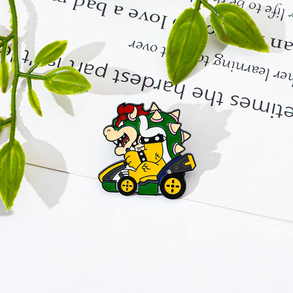 Cartoon Dinosaur Bowser Racing Kart Enamel Brooch Classic Game Character Metal Lapel Pin nique Collectible Gift for Fans view 4