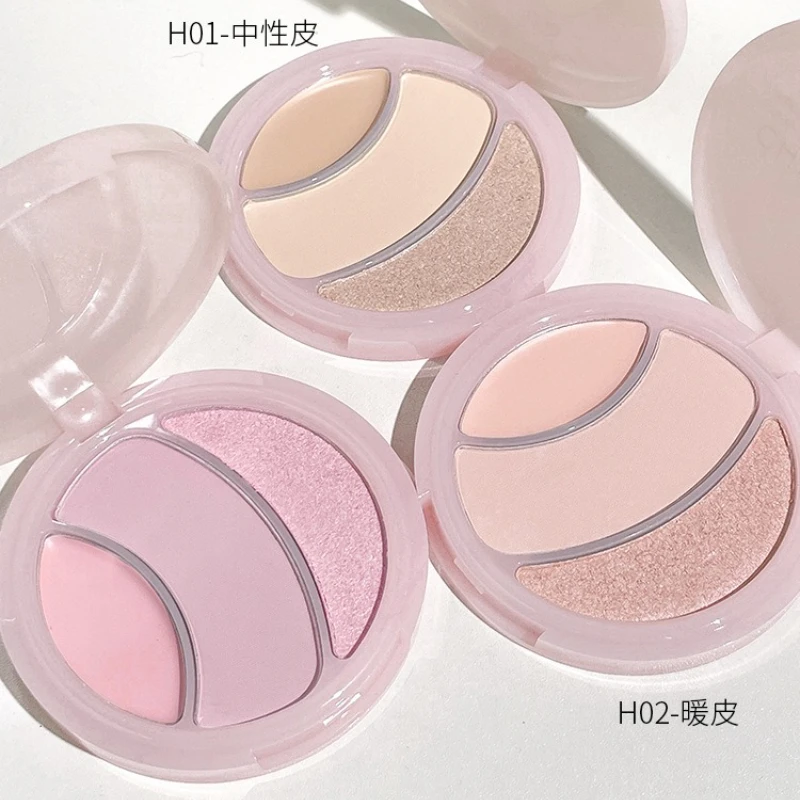 3 สี Highlighter Palette Multi-use Mash Potato Pearlescent Matte Facial Contour Powder ครีมธรรมชาติ 3D Face Brighten แต่งหน้า