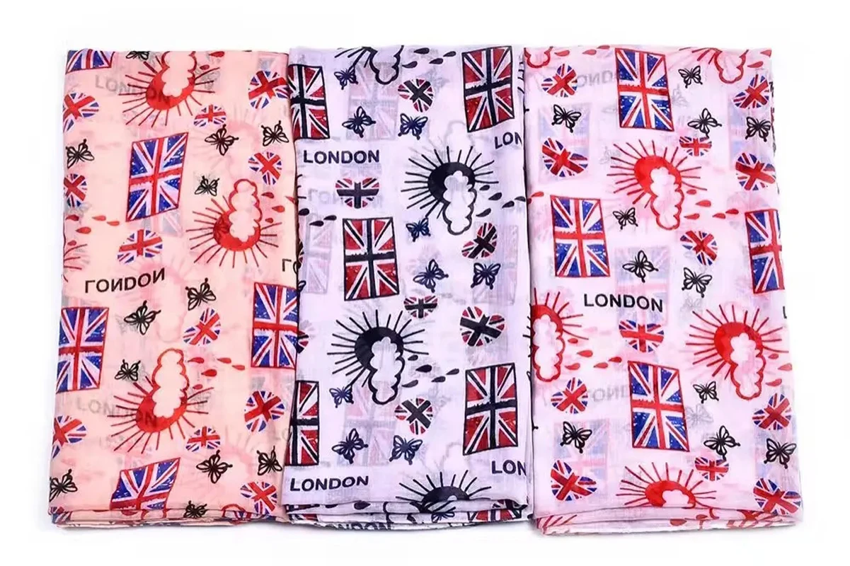 New Fashion UK Flag Print Scarf London And Love Butterfly Pattern Foulard Shawls Hijab 3 Color Free Shipping