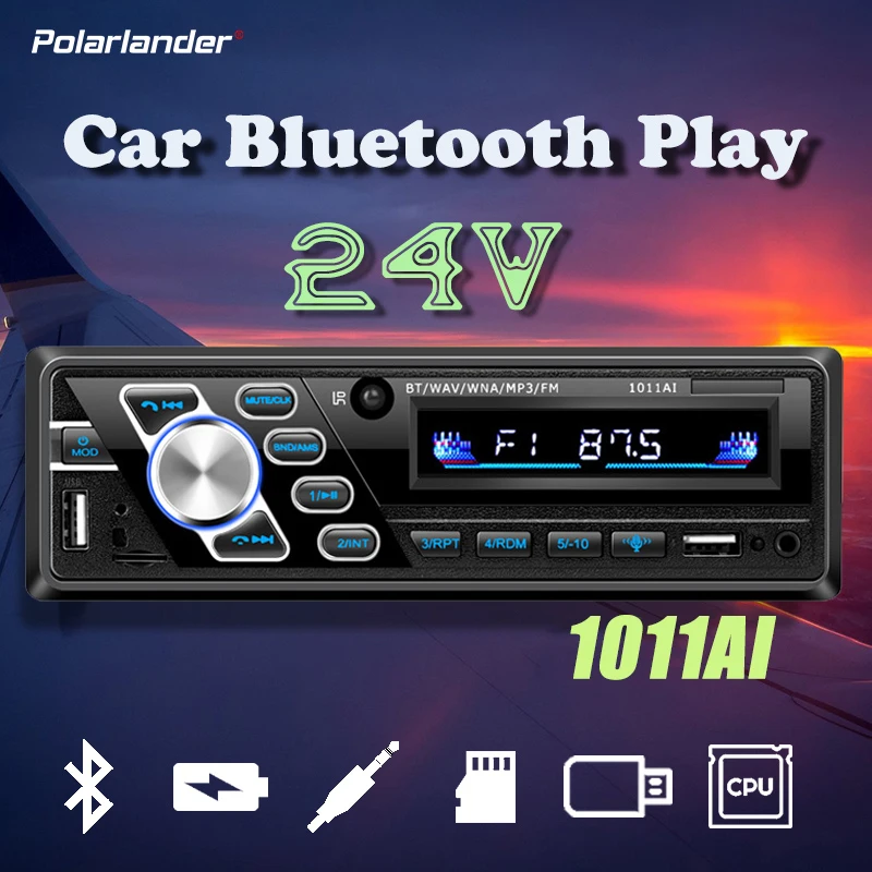 

Automotive Radio 1 Din BT 4.2 ISO Interface FM 1011AI TF Card/U Disk MP3 Player Multimedia Stereo Autoradio AUX 24V Hands-free