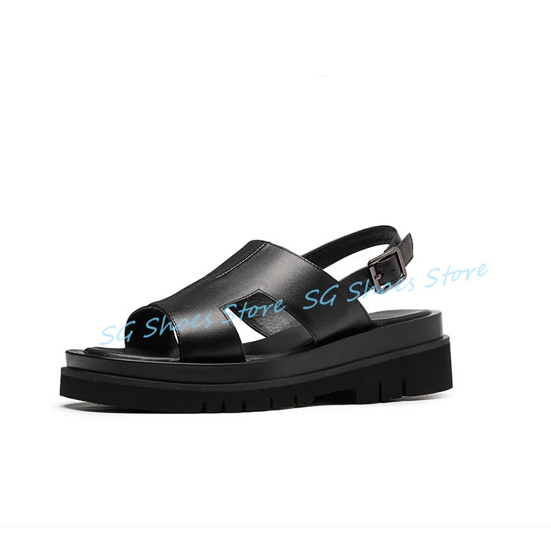 

Male Chunky Bottom Summer Breathable Sandals Peep Toe Hollow-Out Buckle Strap Casual Shoes for Men Outside Casual Loafers