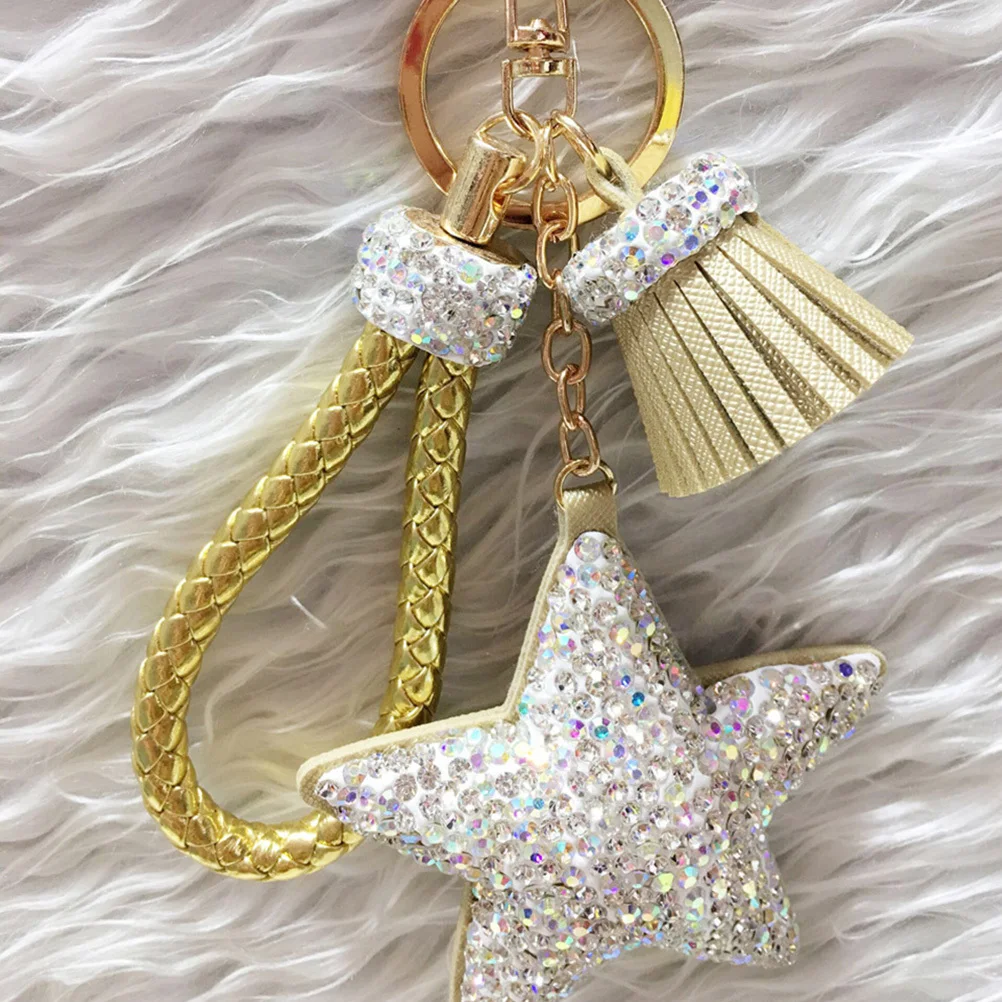 

Golden Rhinestone Pentagram Star Keychain Creative Stylish Key Holder Pendant Crystal Bag Car Decoration Gift Creative Key Rings