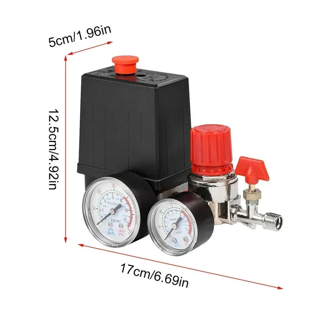 1set 120PSI Air Compressor Pressure Switch Valve Control Manifold Regulator Gauges High Precision Voltage Regulation Sensitive