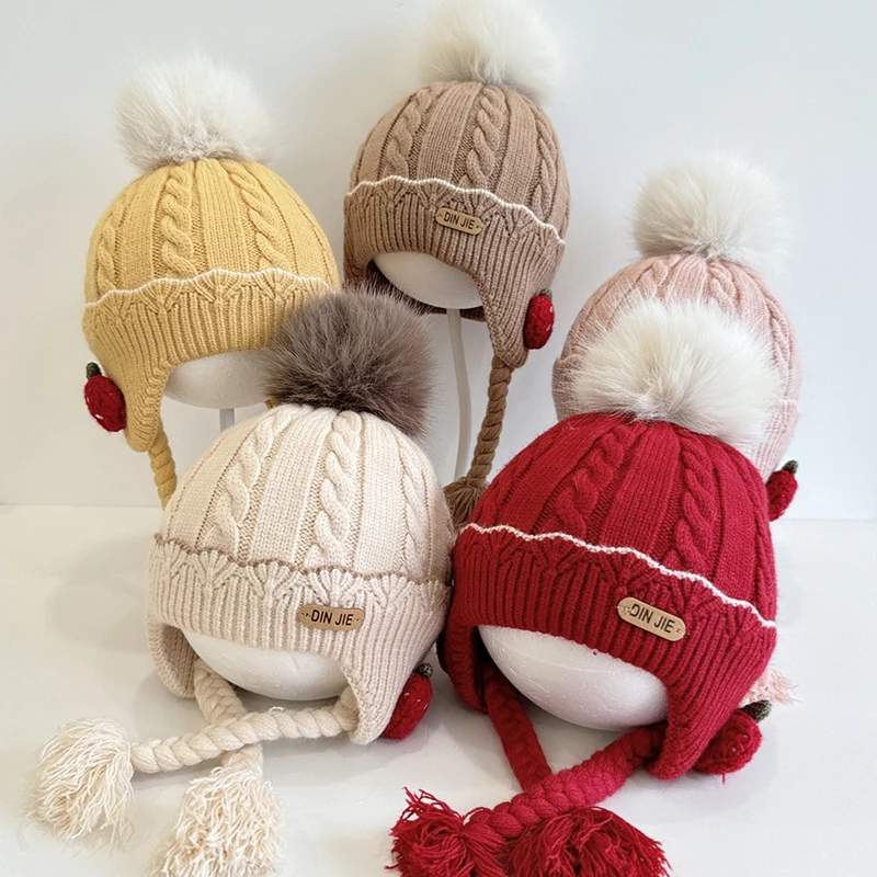 

5 цветов, зимняя шапка для маленьких девочек, милая защитная шапка для ушей, теплая вязаная шапка-бини, уличные головные уборы, аксессуары для детей от 1 до 3 лет