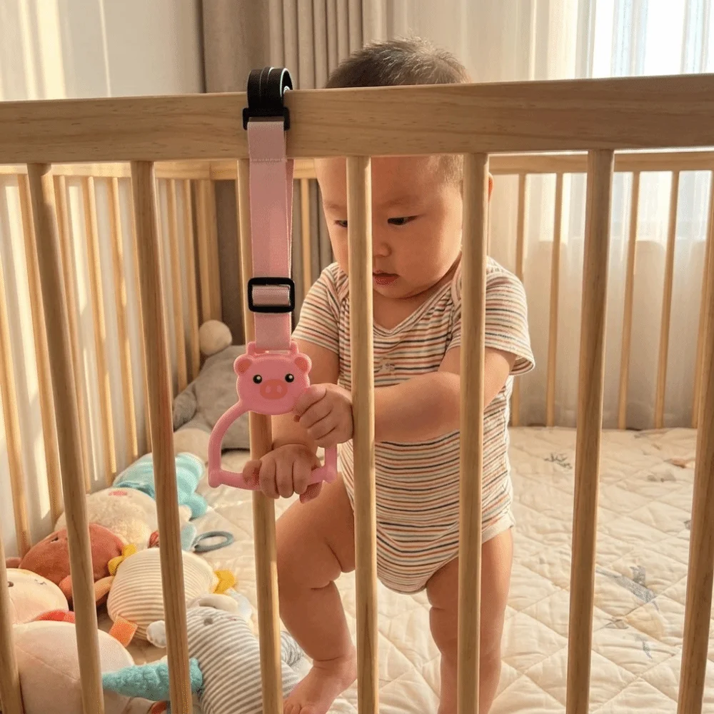 Sturdy Rope Baby Pull Up Rings Dangling Cartoon Animal Shape Baby Crib Pull Rings Grip Rings Pull Up Trainer