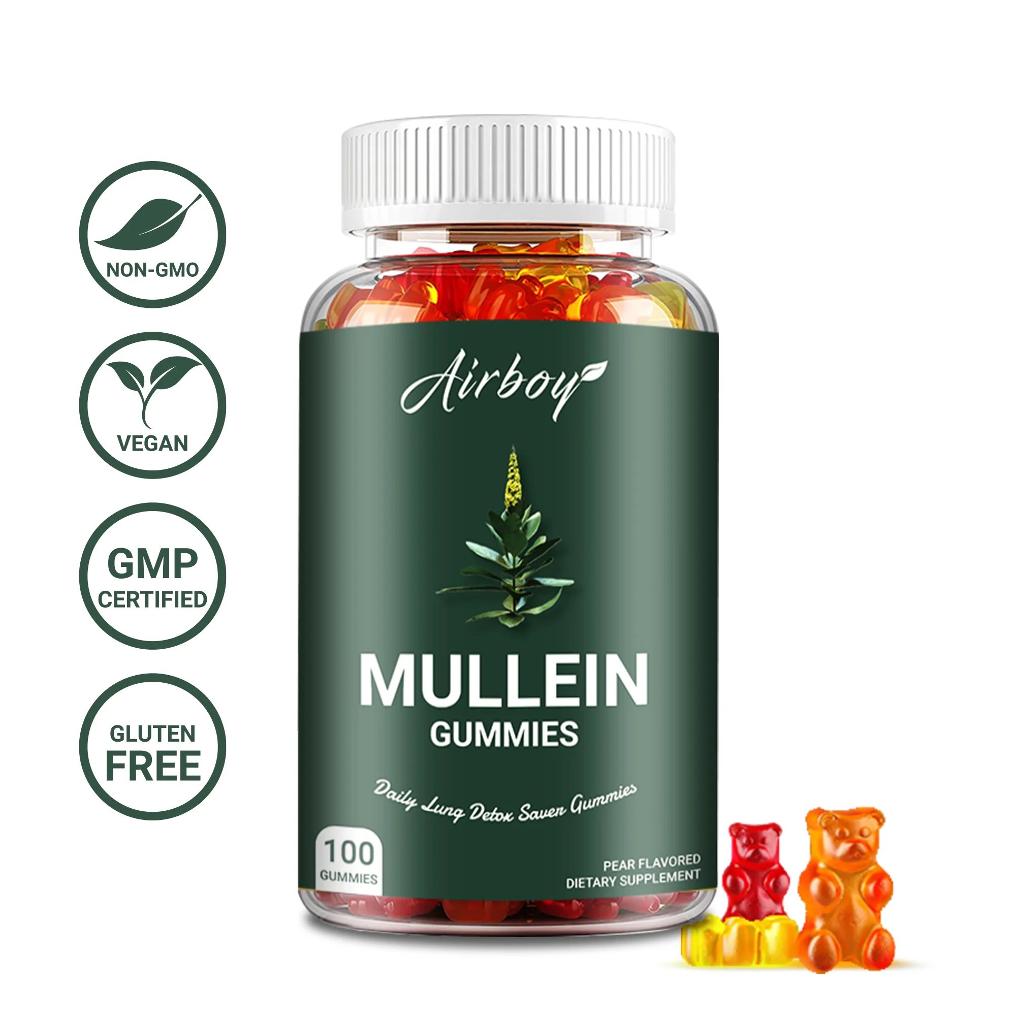 

Mullein Gummies - Natural Lung Cleansing, Reduces Coughs, Promotes Respiratory Health, Maintains Lung Health, Boosts Immunity