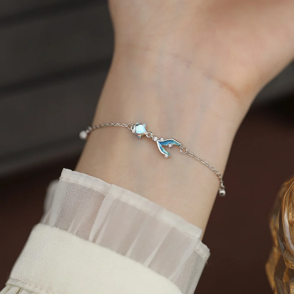 F.I.N.S S925 Sterling Silver CZ Star Enamel Fish Tail Bracelet Chain For Women Moonlight Glass Party Gift Hand Fine Jewelry