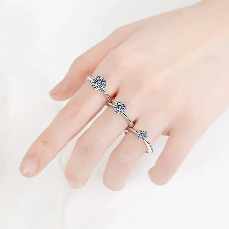 Exquisite Store Six Claw Setting 0.5-5 Carat Moissanite Rings for Women, Charm Platinum Pt950 Ring Engagement Jewelry Gifts