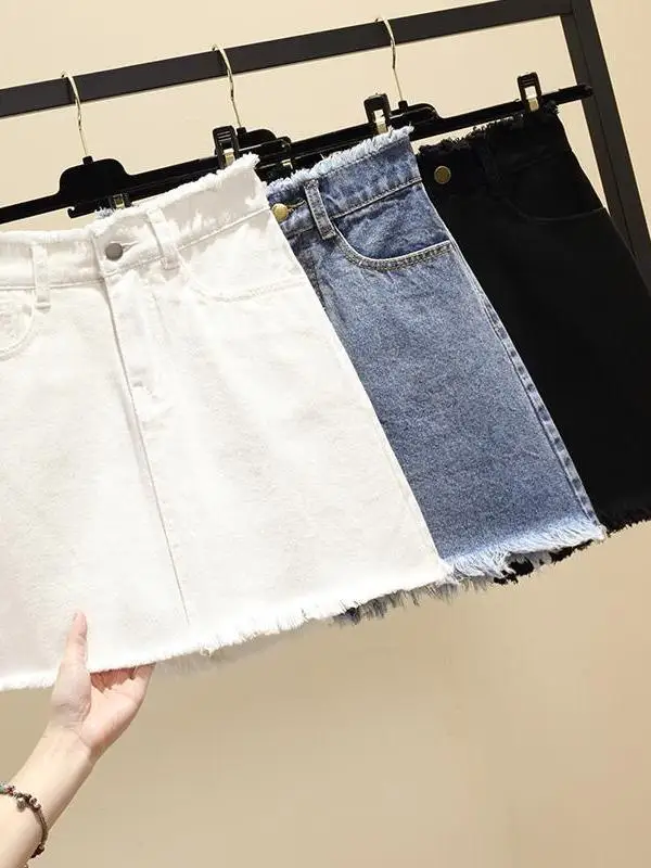 

High Waist A-Line Skirt Slimming Denim ort Skirt Street Sle Women's Faion Spring Collection Pure Color Splice