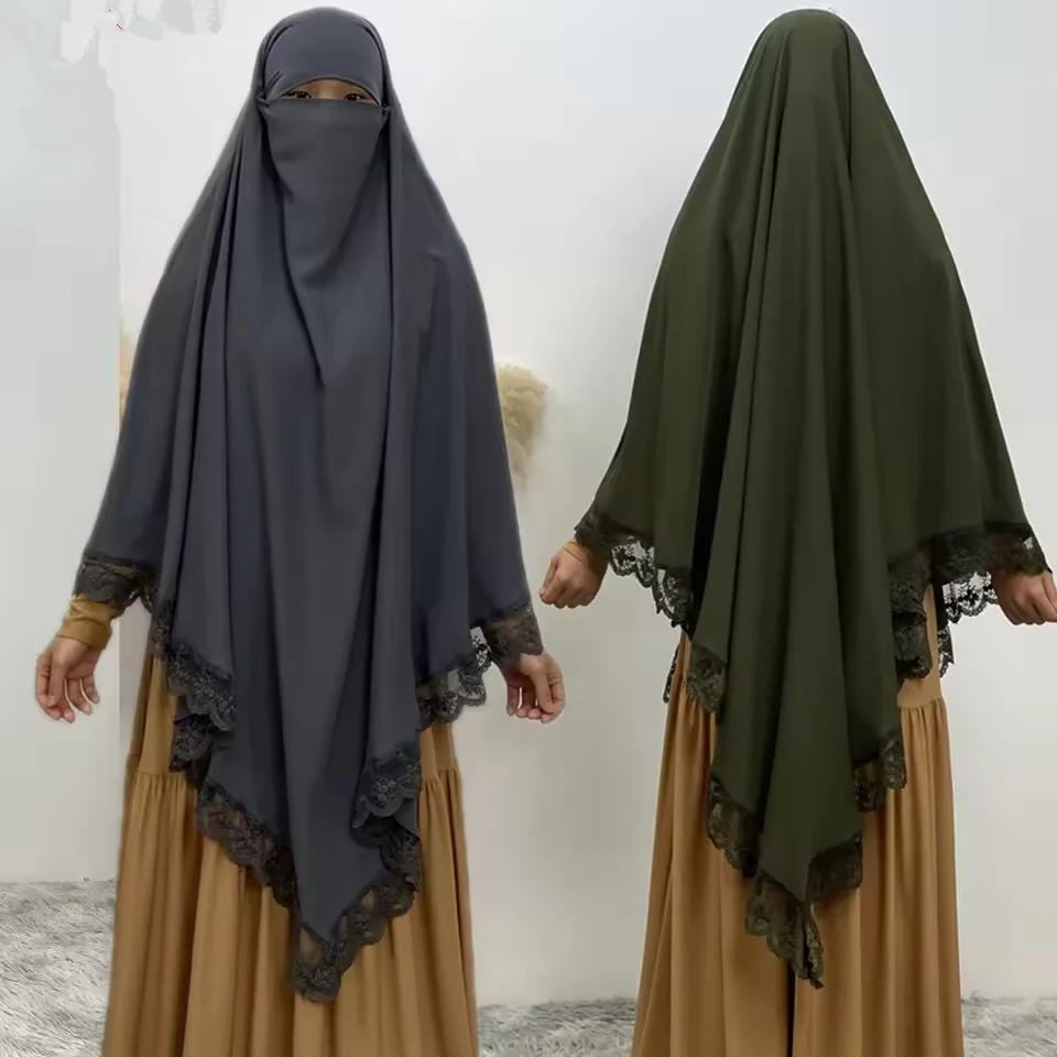 

Eid One Layer Long Khimar Lace Muslim Islam Clothing Prayer Hijab Veil Sleeveless Top Burqa Abaya Scarf Kebaya Djellaba Jalabiya