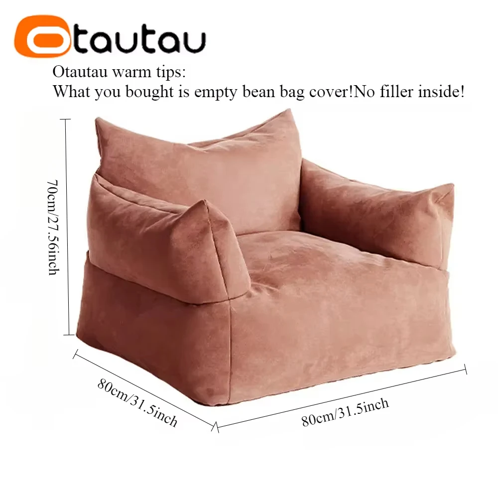 OTAUTAU Waterproof Suede Single Sofa Bean Bag Cover Without Filler Outdoor Garden Frameless Couch Foor Seat Pouf Armchair SF051