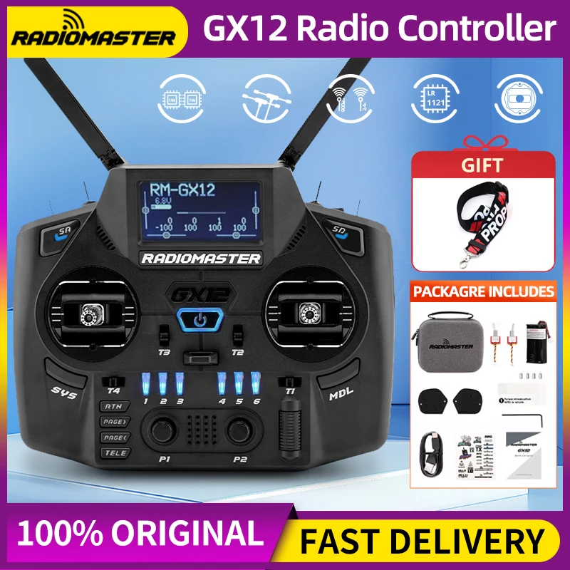 RadioMaster GX12 Radio Controller Hall Gimbal Dual Band Antenna Gemini 2.4G ELRS Transmitter EdgeTX ExpressLRS RC FPV Drone