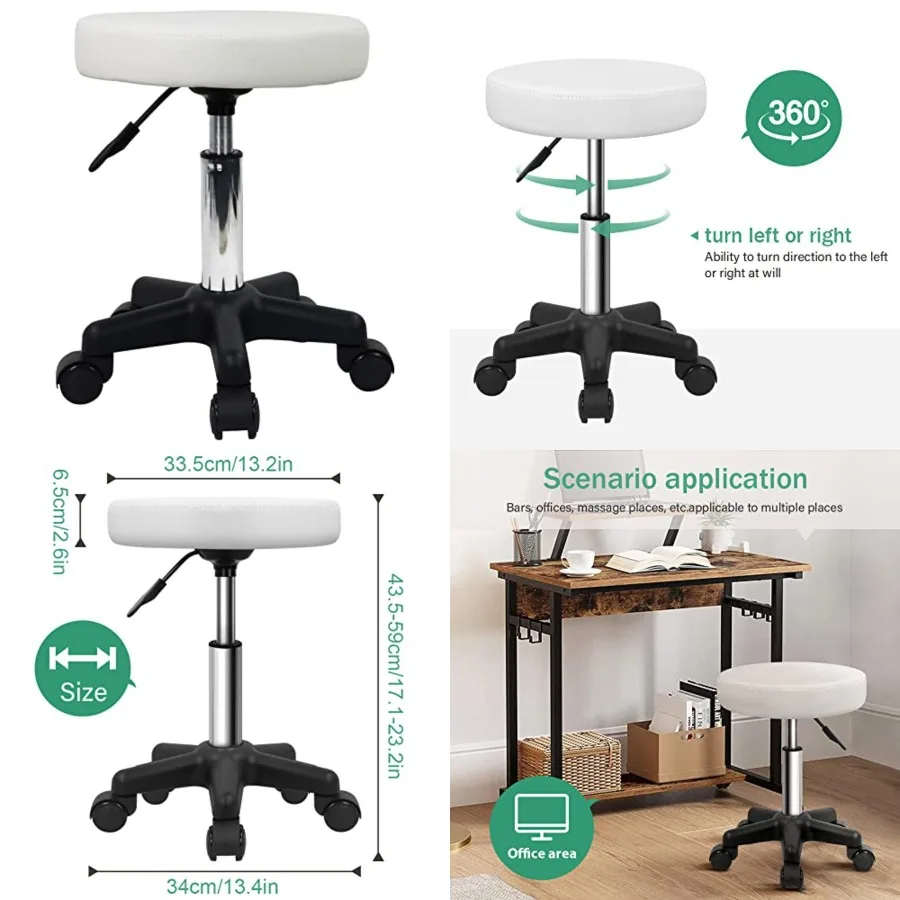 

Round Rolling Stool Height Adjustable Stool with Wheels for Spa Salon Massage
