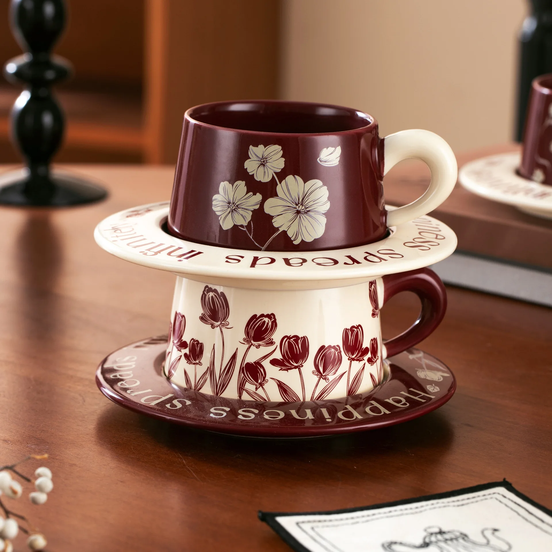 New French Ceramic Cup With Spoon Makeup Coffee Dish Box Set Handheld Gift