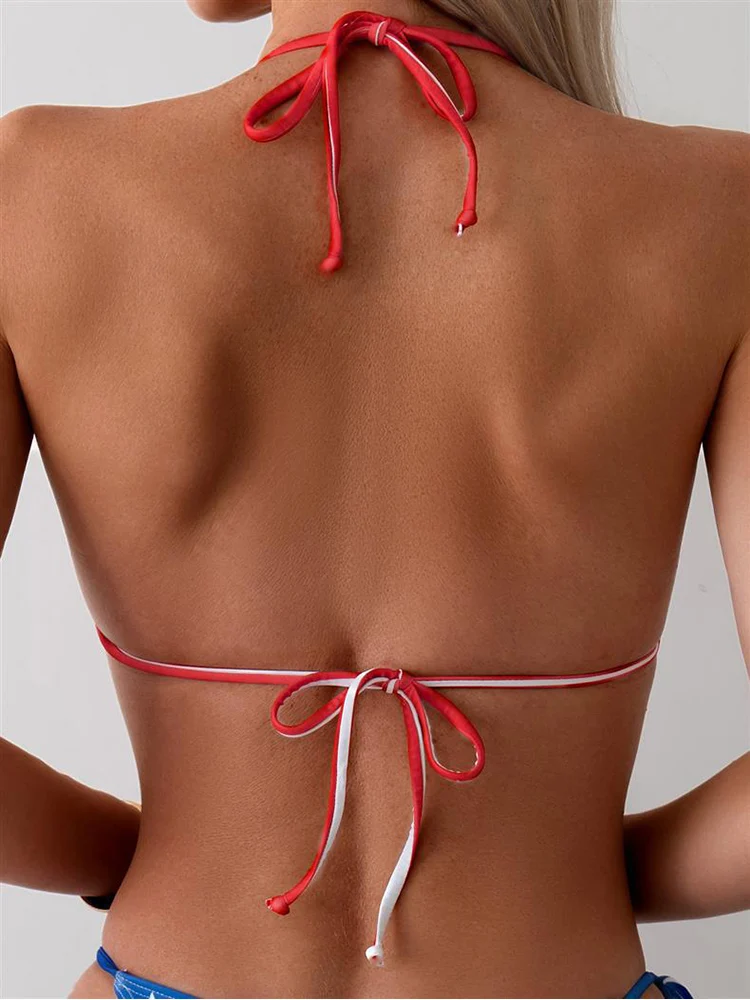 2025 Nuovo Halter Bikini a due pezzi Costume da bagno da donna sexy con stampa a righe Costume da bagno push up aderente Fasciatura Costume da bagno da spiaggia senza schienale