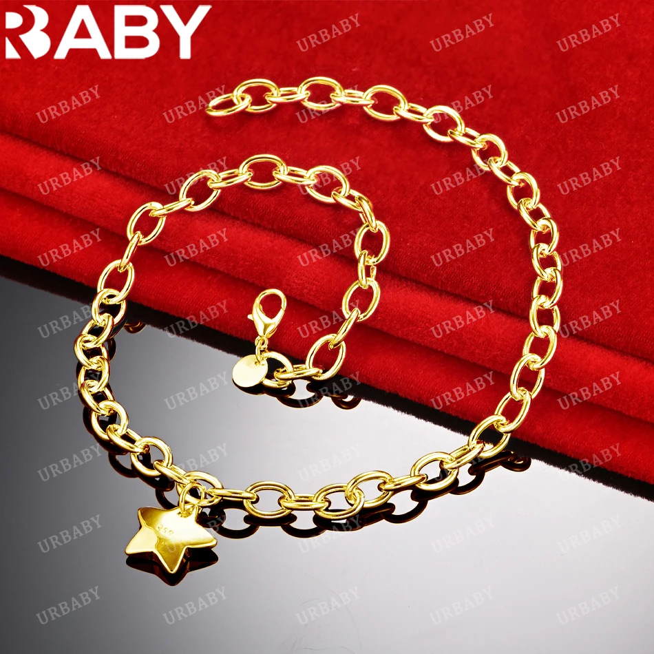 

URBABY 18K Gold Necklaces 18 Inch Lobster Clasps Chain Star Pendant Necklace For Women Men Fashion Fine Jewelry Wholesale