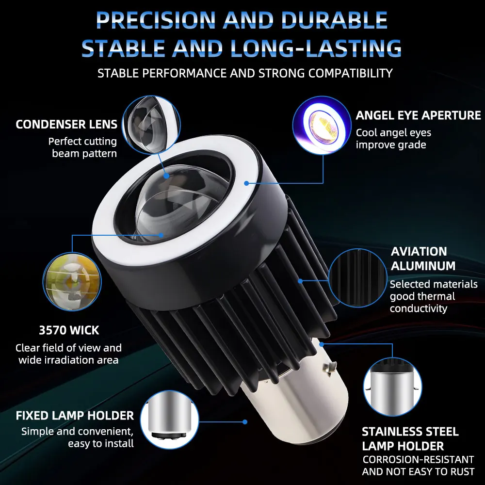 1pcs H4 BA20D Angel Eye LED Bulbs Lens Headlight White Yellow High Low Beams Fog Lamp DRL Driving Lamp Blue Aperture