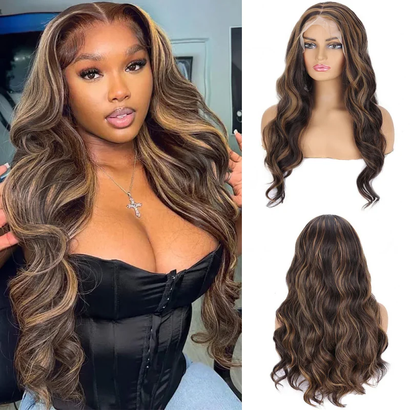 European and American 13*4 lace front in piano color, women's long curly synthetic hair wig