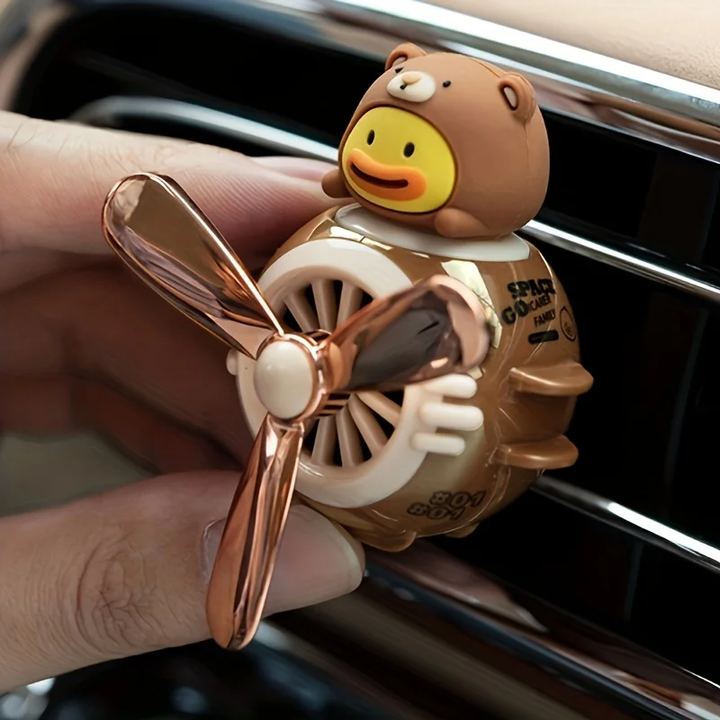 Cartoon Cute Pilot Duck Car Air Outlet Clip Air Freshener Rotating Propeller Kawaii Airplane Katie Bunny Doll Toy