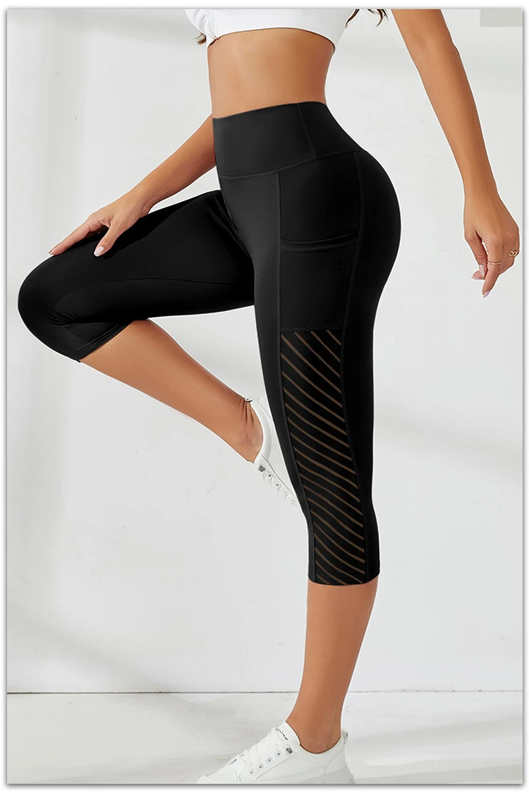 Mesh Yoga Shorts weibliche High Taille Tasche Sport Shorts Push-up Butt Workout Laufen schnell trocknende und atmungsaktive Casual Shorts – Detail 11