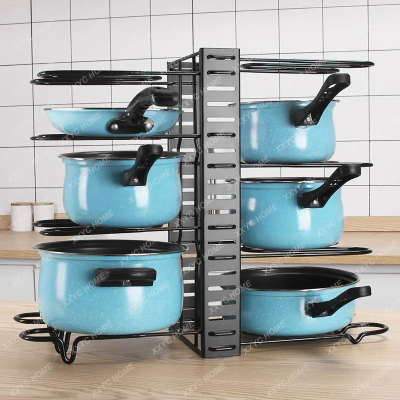 

Pots and Pans Organizer Rack Heavy Duty Metal Pans Pots Lids Storage Holder Rack for Kitchen