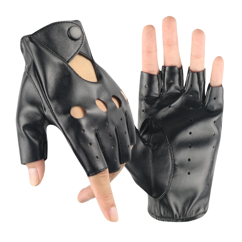 Women's Leather Gloves Half Finger Performance Steel Pipe Dance Street Dance Leather Gloves Open Finger Fashion Personalized Tre