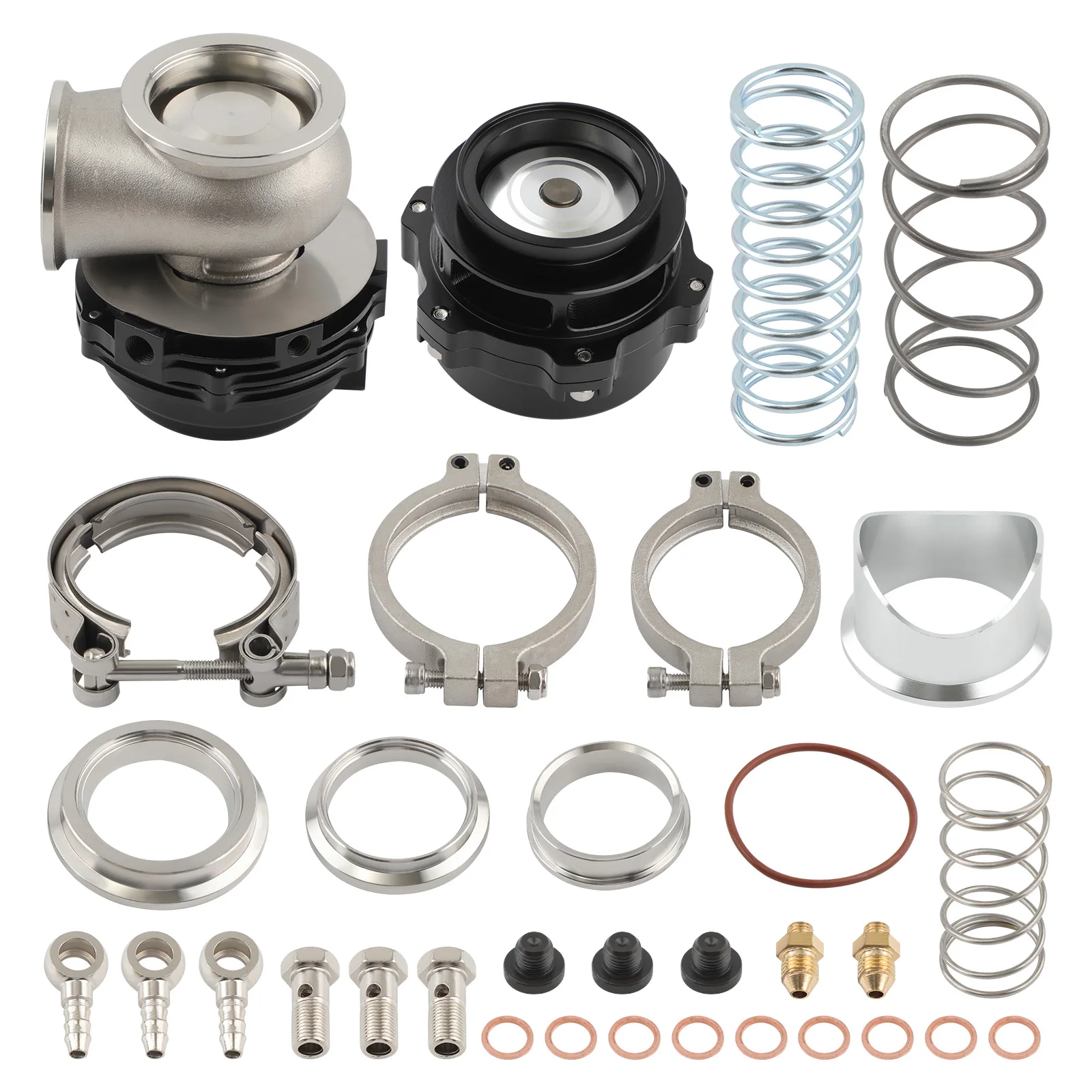 

Universal 50mm BOV Blow Off Valve + 44mm V-Band External Turbo Wastegate + Spring Kit for all motor sport cars.