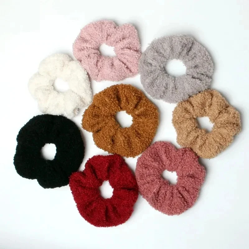 Lot de 1 à 3 chouchous en laine d'agneau, mignons, en forme de peluche, élastiques pour cheveux, pour femmes et filles, accessoires pour queue de cheval, pour l'hiver