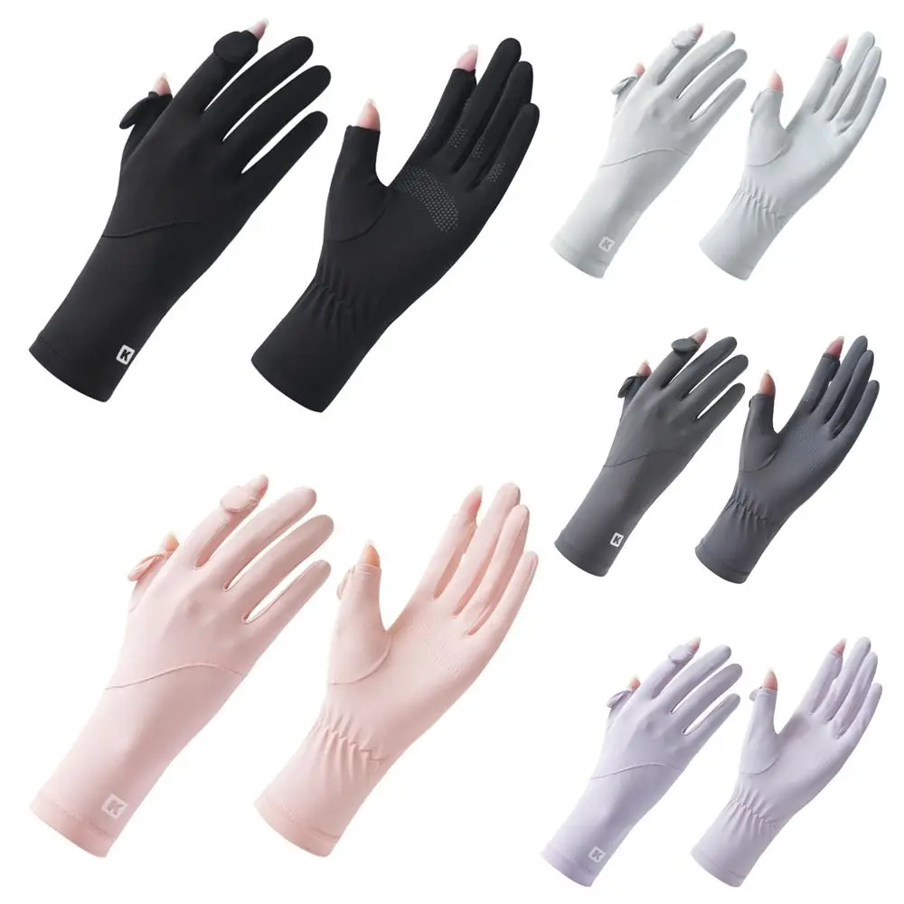 Thin Sunscreen Gloves Ice Silk Slip Resistant Sun Protection Gloves Touch Screen Elastic Cycling Driving Gloves Running Sports