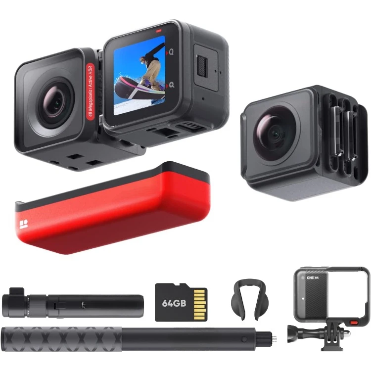 ONE RS Twin Edition Creator Kit – Waterproof 4K 60fps Action Camera & 5.7K 360 Camera with Interchangeable Lenses, Stabilization