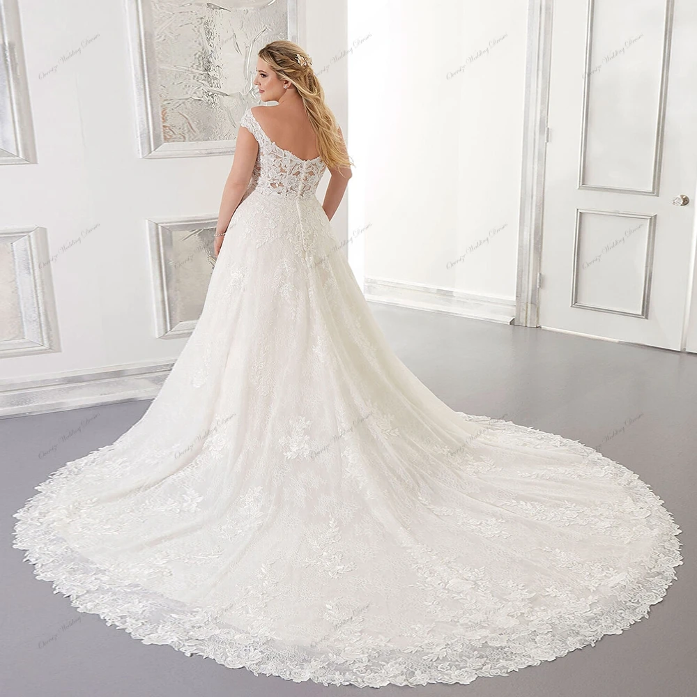 Plus Size Wedding Dresses with Lace Off Shoulder Sleeveless Bridal Gowns for Women Sweep Train A Line Vestidos De Novia Summer