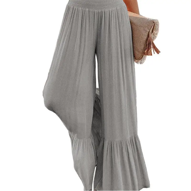 カジュアルワイドレッグパンツ女性用弾性ウエストロングパンツレディースファイオンプラスサイズポリエステル繊維冬シーズンAL8843