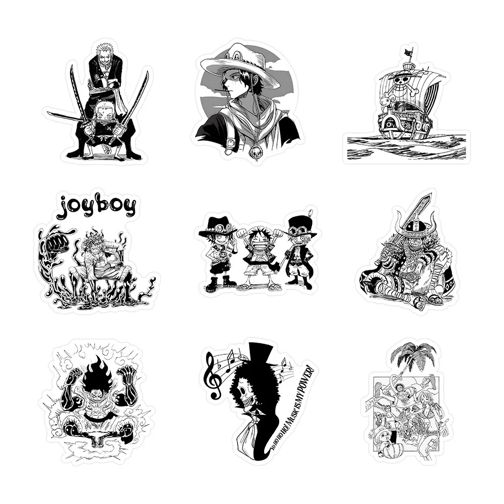 10/30/53pcs One Piece Stickers Black White Anime Cartoon Toys DIY Laptop Suitcase Phone Bike Notebook Decals Decoration Kid Gift