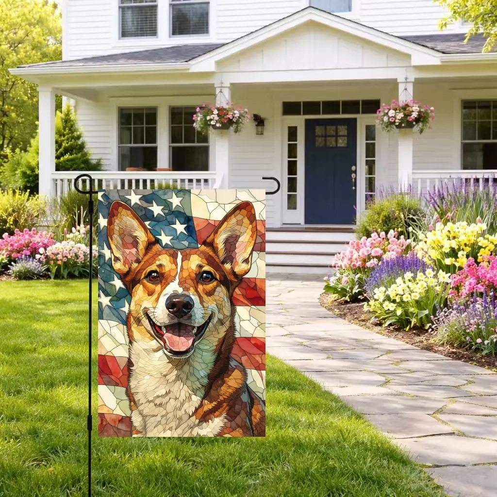 Patriotic 4th of July Basenji Garden Flag Memorial Day Yard Flag Summer Outdoor Decorations 12x18 Inch Use Linen Material MMZ