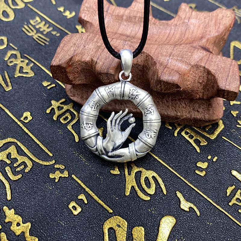 Amitabha Buddha Lucky Amulet Pendant Necklace Female Men's Thai Silver bergamot pendant Supernatural amulet pendant necklace