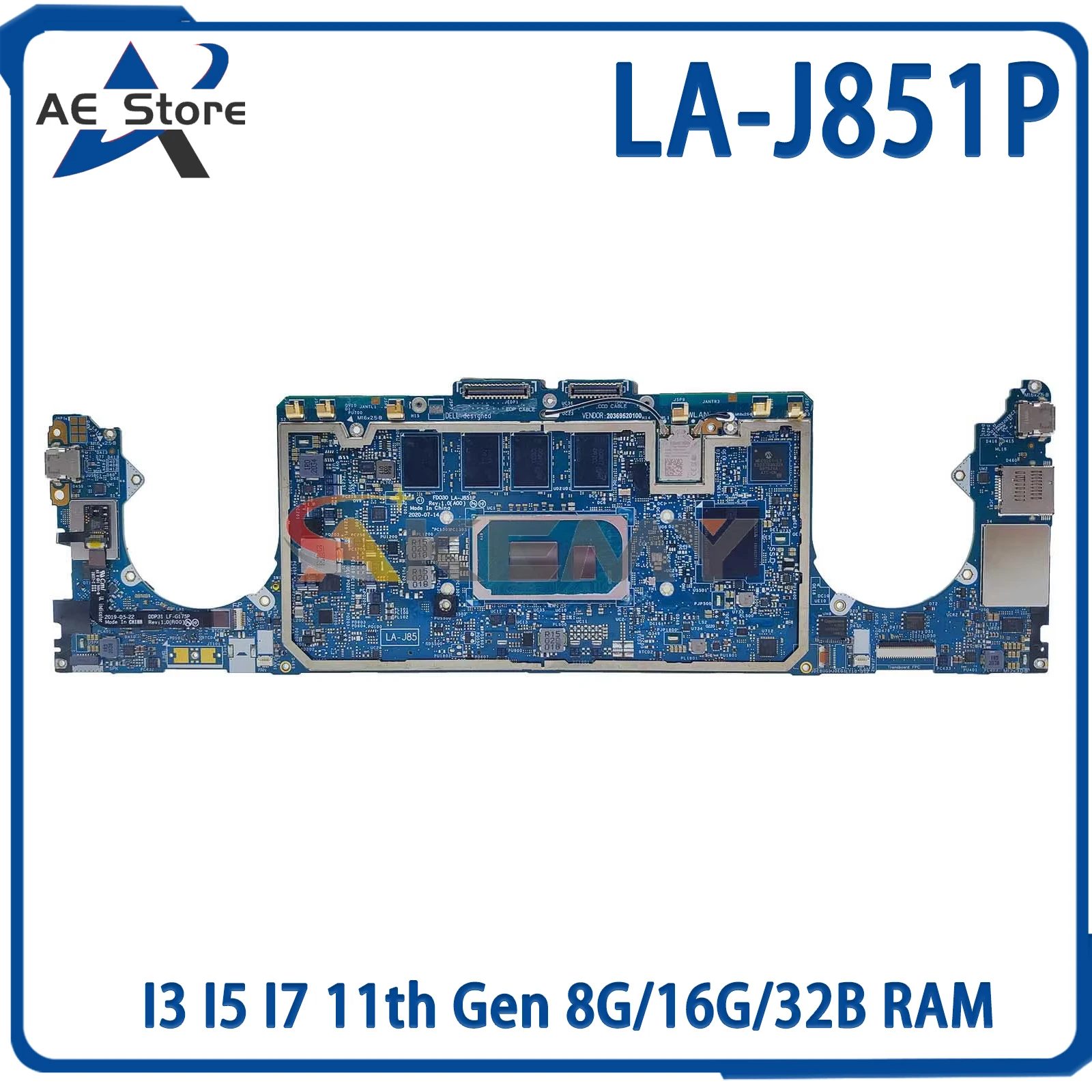 

AE LA-J851P Laptop Mainboard For Dell XPS 13 9310 0062CR 0NVVG Notebook Motherboard With CPU I3 I5 I7 11th Gen 8G/16G/32B RAM