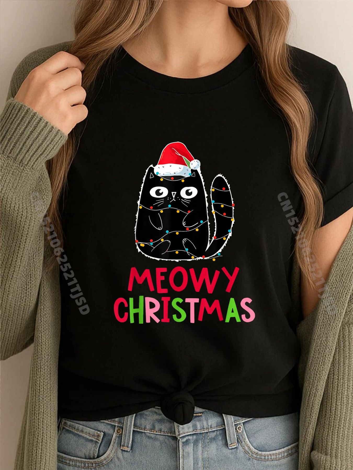 

Meowy Catmas Cat Christmas Cute Kitten Cats Santa Hat Xmas Christian Tshirt Woman T Shirts WashedWashed Tshirt for Woman