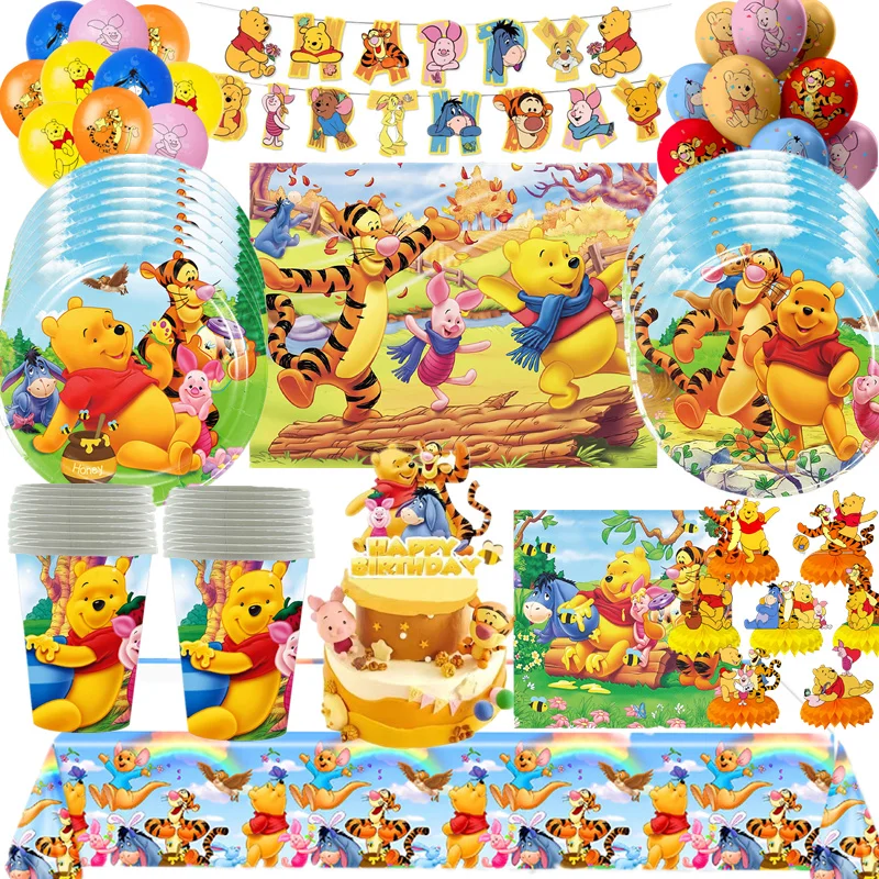 Disney Winnie the Pooh Party Supplies Paper Napkins Tablecloth Cup Plate Balloon Baby Shower Boys Birthday Party Decoration