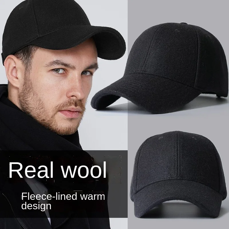 Baseball Cap for Men Winter Wool Hat Keep Warm Big Head Circumference Thickened Solid Color Trucker Cap Dad Hat High Quality