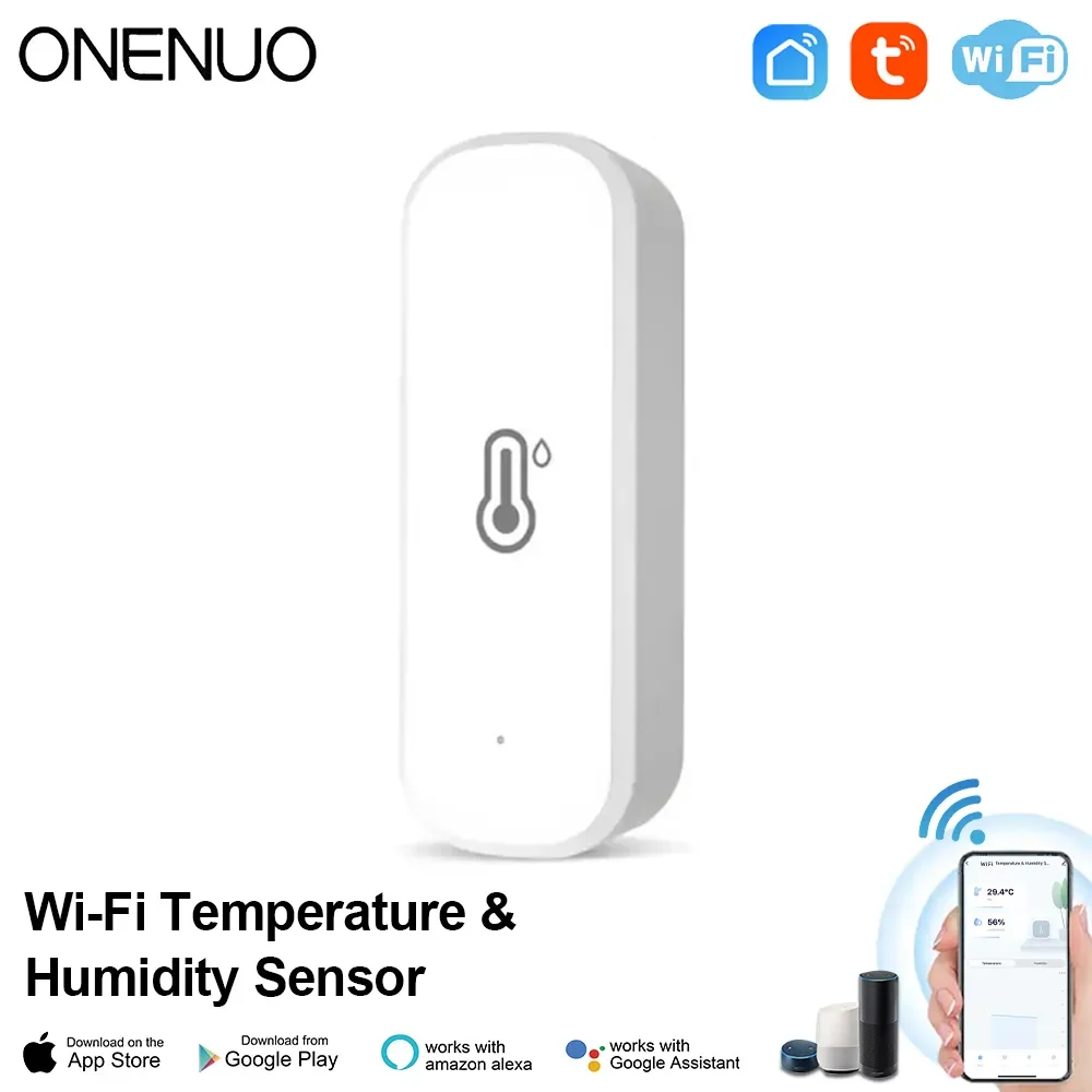 ONENUO-Sensor de Temperatura e Umidade WiFi, Sensor de Vida Inteligente, Termostato Tuya e Higrômetro, Funciona com Alexa e Google